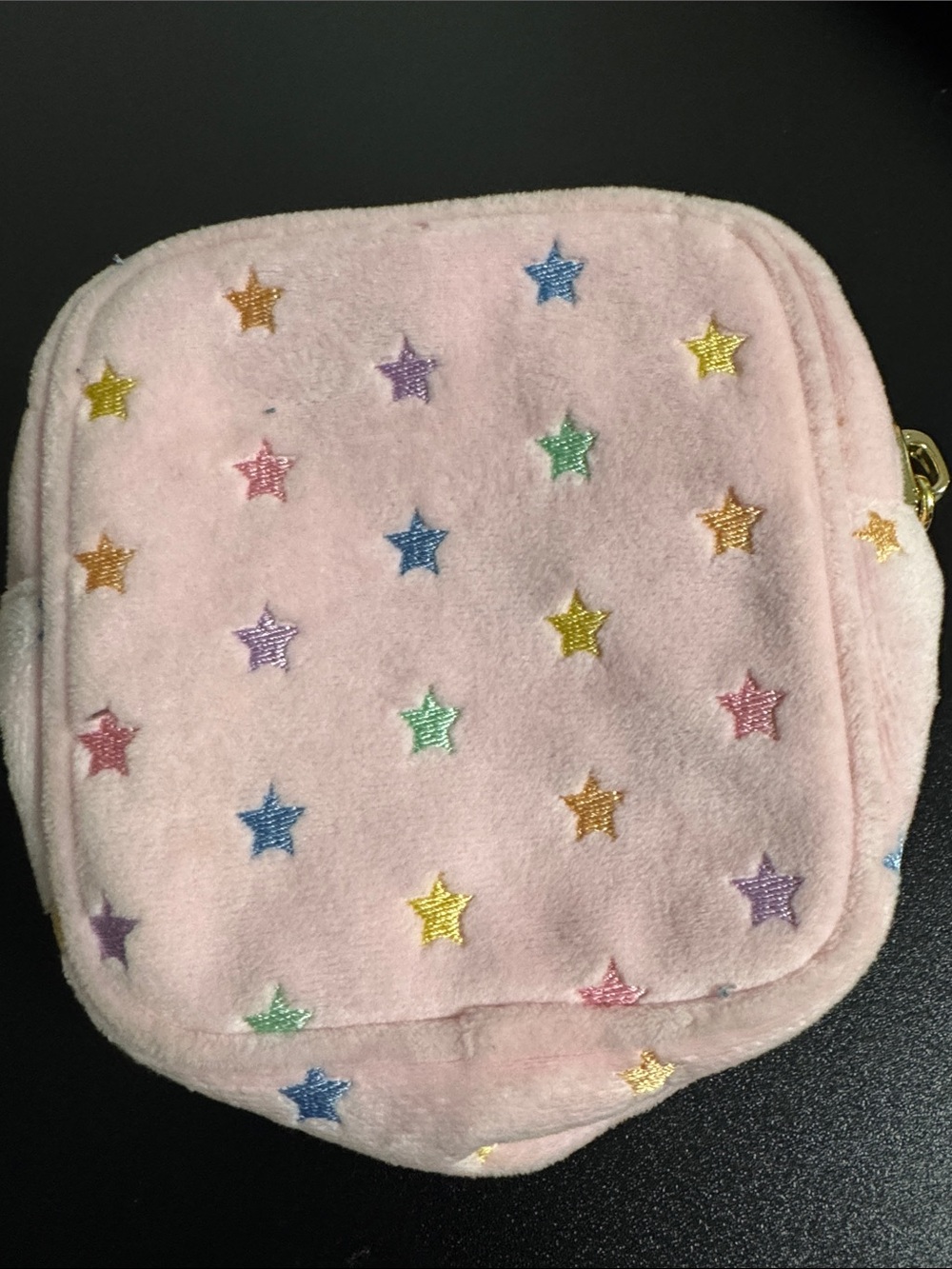 Stoney Clover Lane Pink Plush mini Pouch with Multicolor Stars
